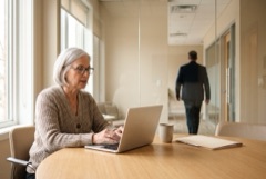 An HR manager dictates the minutes after a staff appraisal.